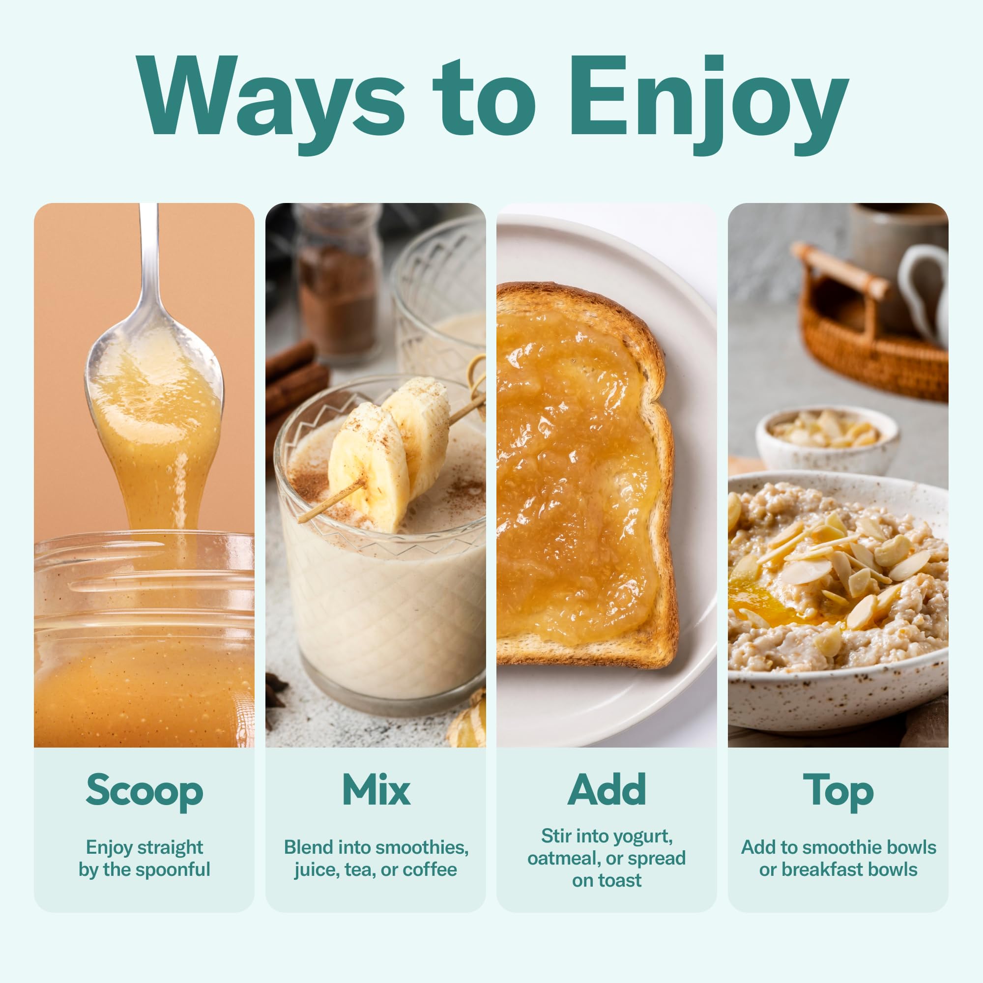 TrueSeaMoss jar open with spoon demonstrating simple serving and convenient use