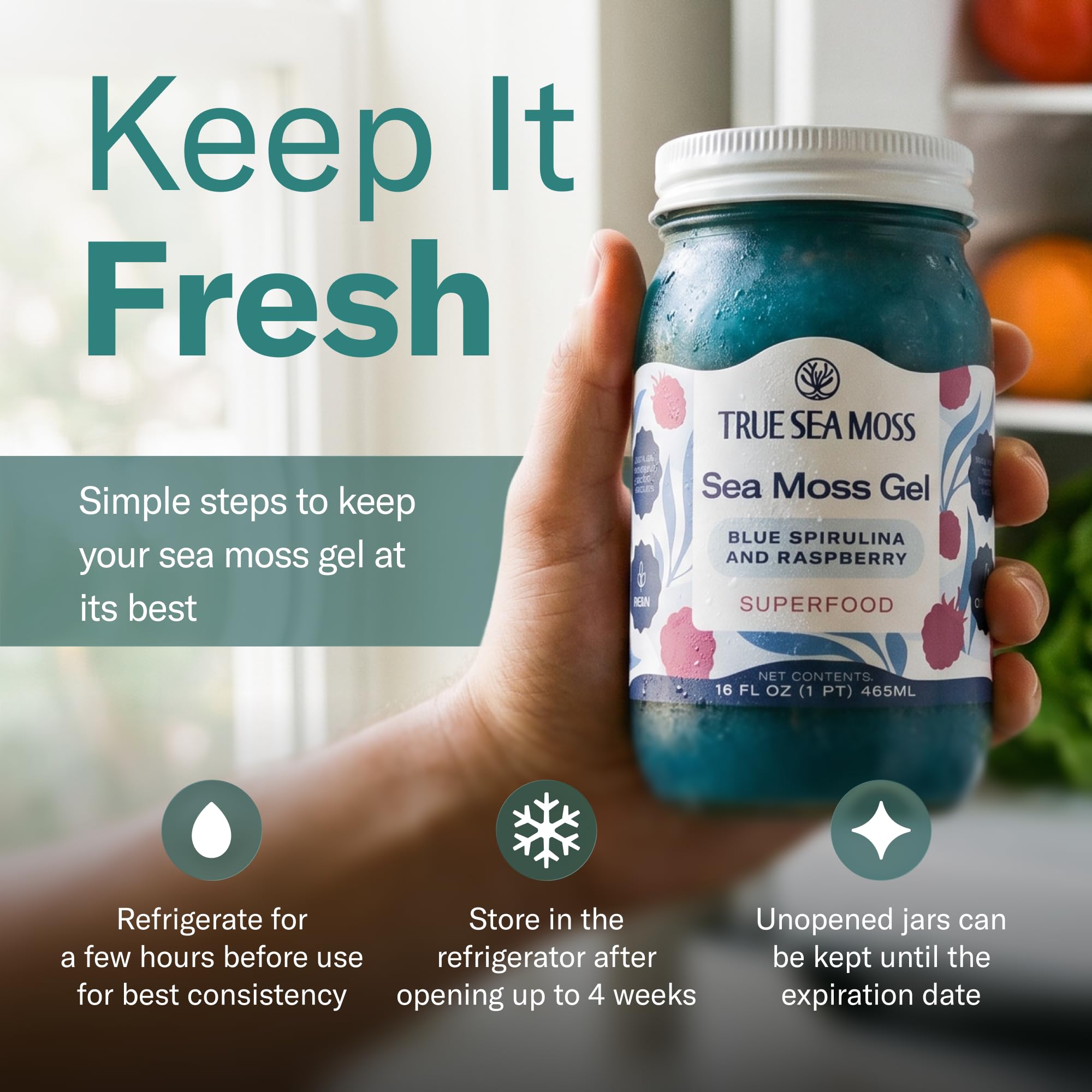 TrueSeaMoss jar on a breakfast table illustrating morning routine use