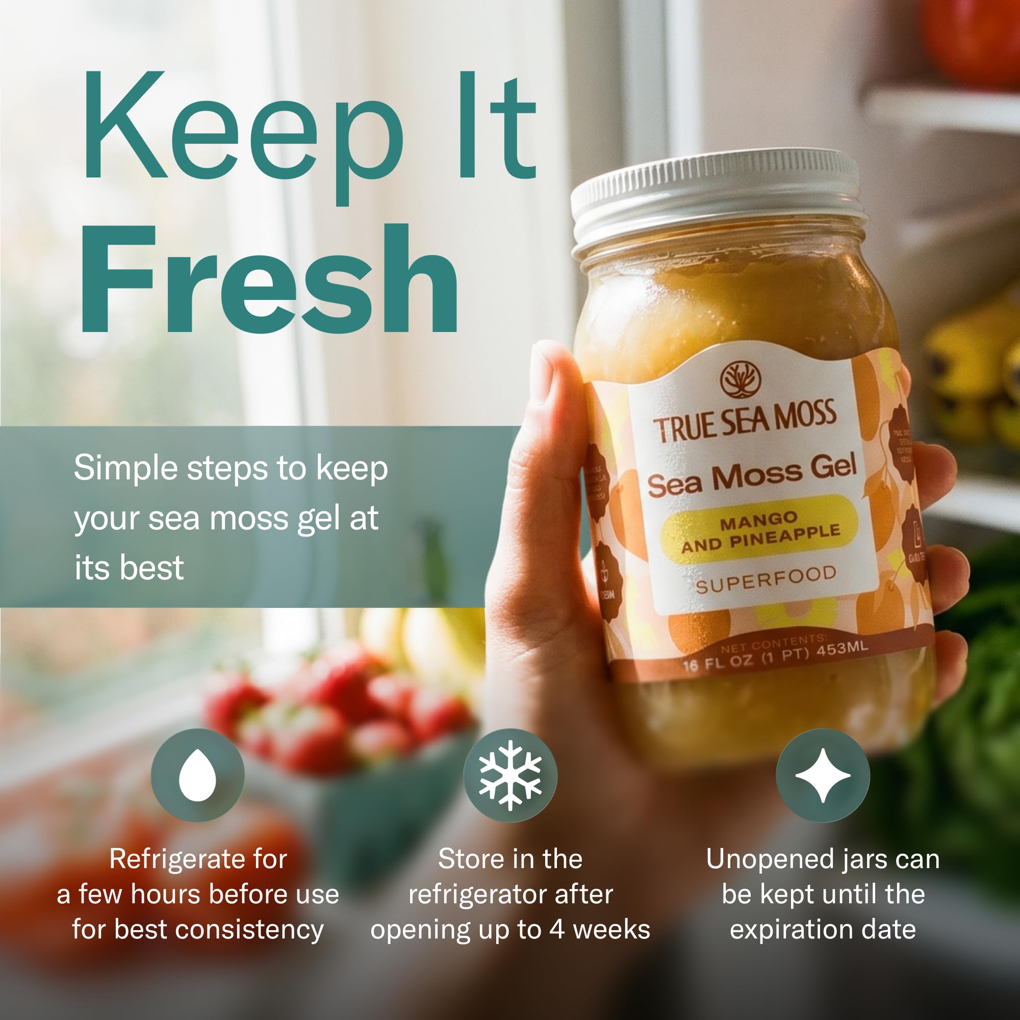 TrueSeaMoss fresh mango and pineapple ingredients emphasizing natural flavor