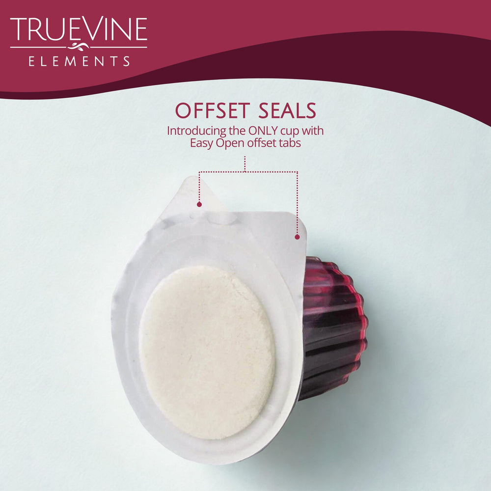 TrueVine close-up of offset foil seal, easy-open tab for quiet serving