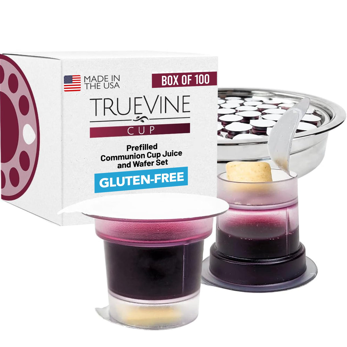 TrueVine front packaging showing sealed cups and wafers for easy setup