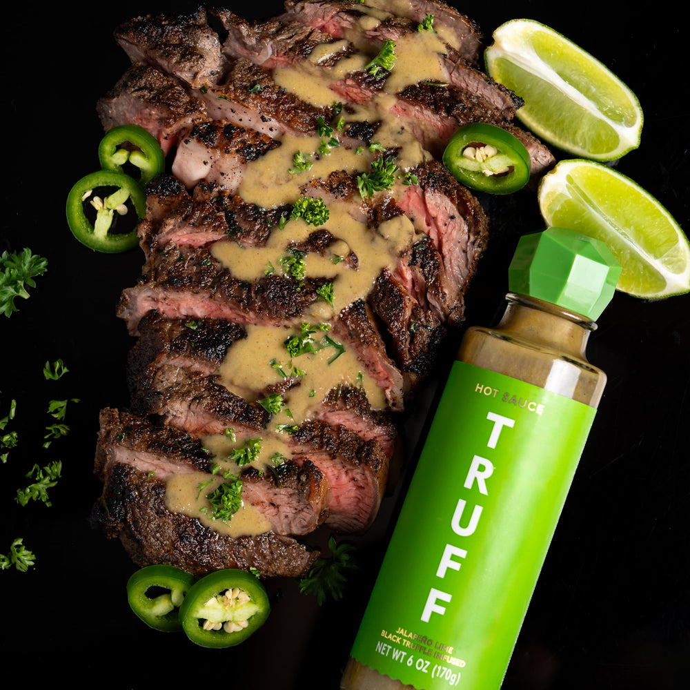 TRUFF bottle beside measuring spoon showing 6 oz scale and portion clarity