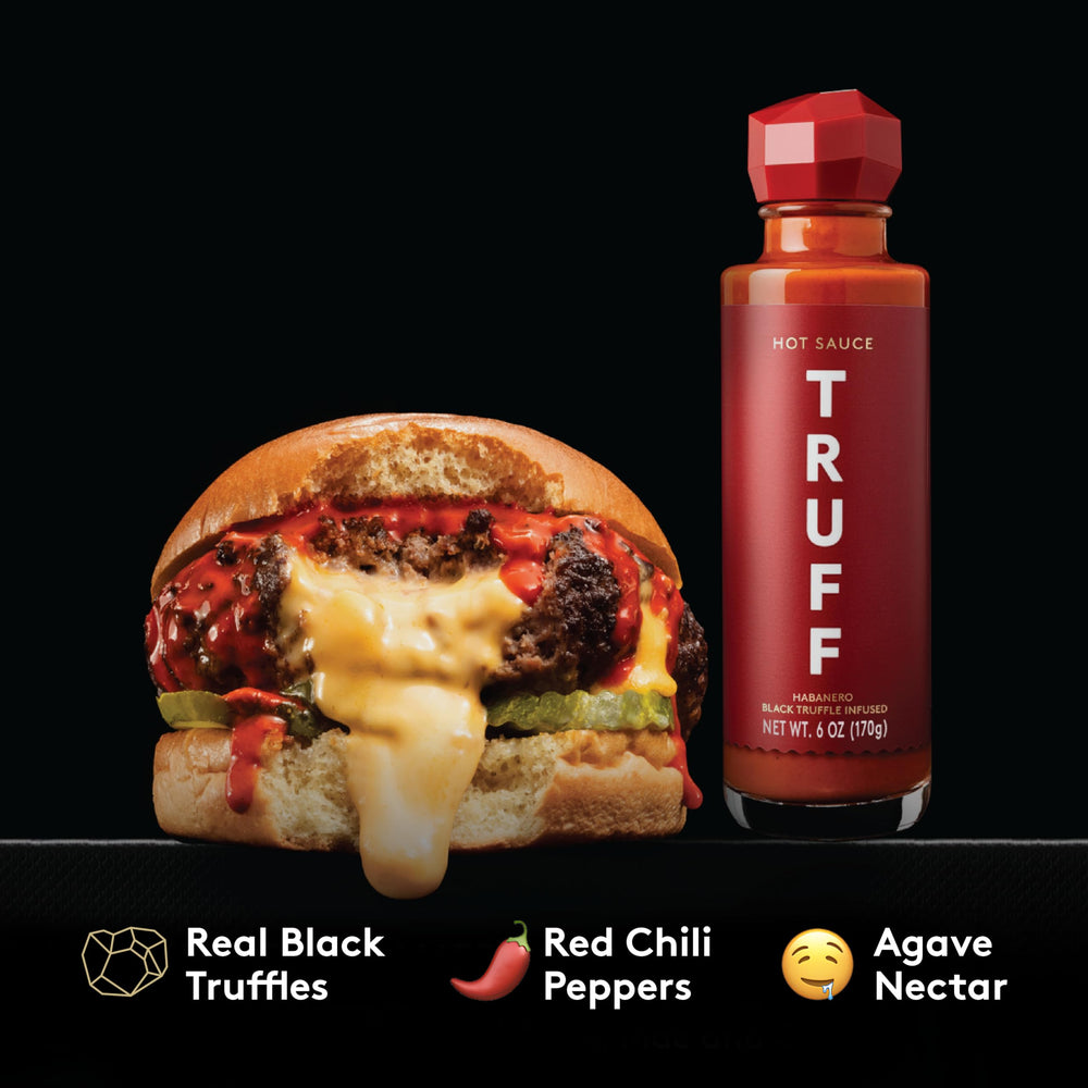 TRUFF bottles beside a ruler showing 6 oz scale and easy kitchen storage benefit