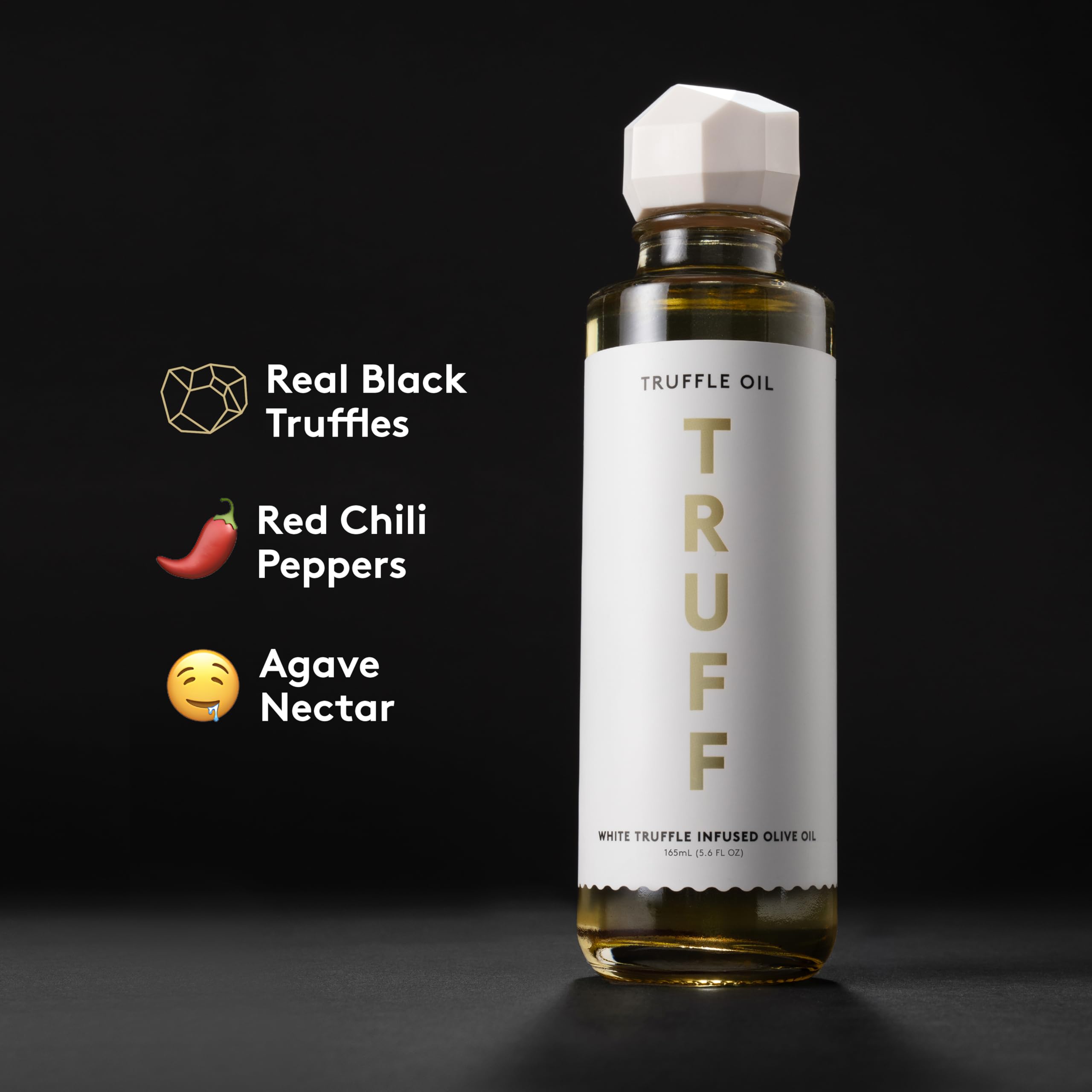 TRUFF oil pouring over food highlighting glossy finish and aroma boost