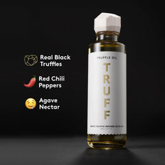 TRUFF oil pouring over food highlighting glossy finish and aroma boost