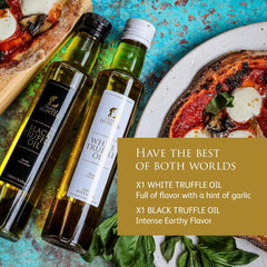 TruffleHunter black truffle oil bottle close-up highlighting label and rich color for robust flavor