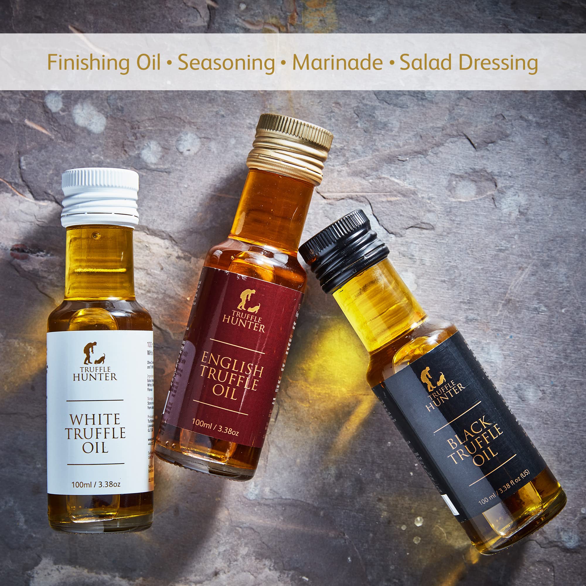 TruffleHunter truffle oil poured into a spoon demonstrating concentrated aroma benefit