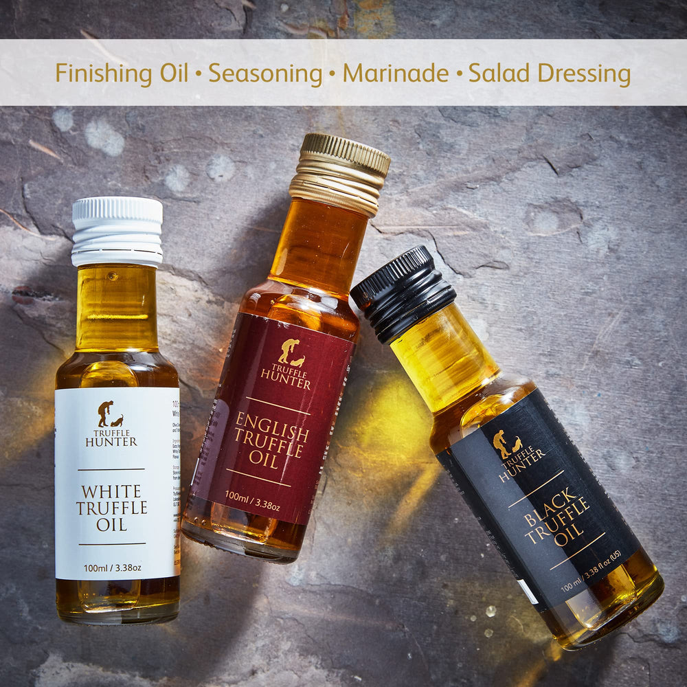 TruffleHunter truffle oil poured into a spoon demonstrating concentrated aroma benefit