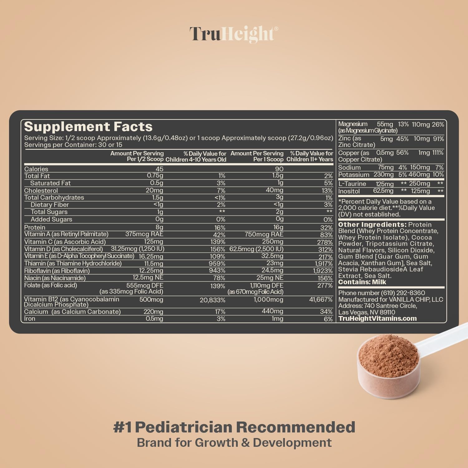 TruHeight scoop with powder, portion control and convenient serving