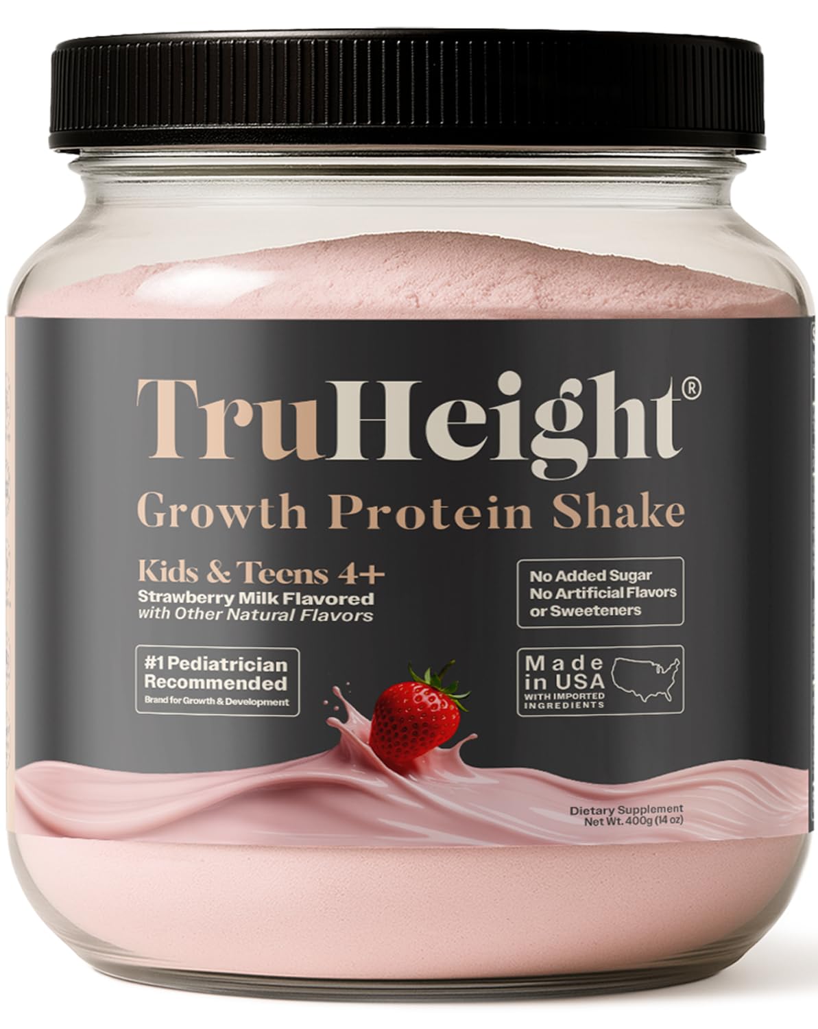 TruHeight front packaging showing strawberry bottle and benefits