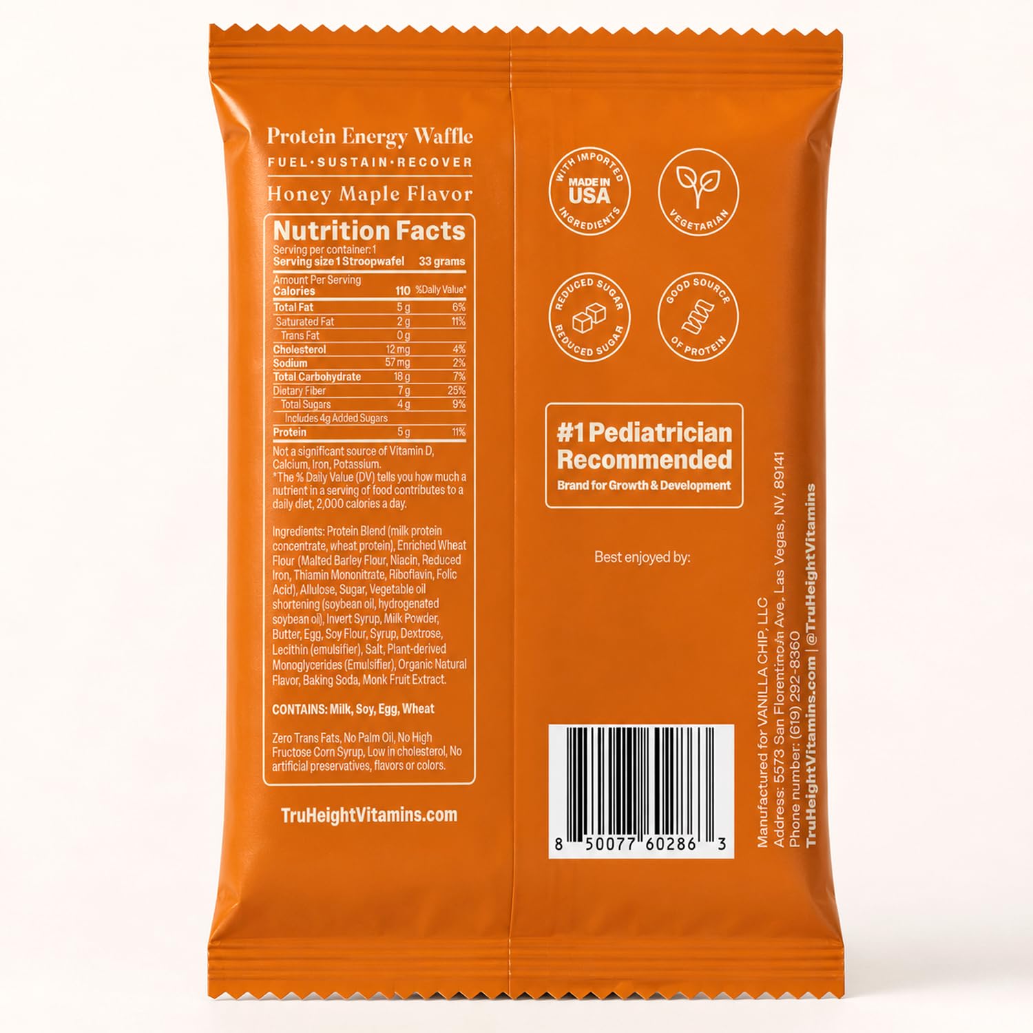 TruHeight individually wrapped waffle out of the wrapper for convenience