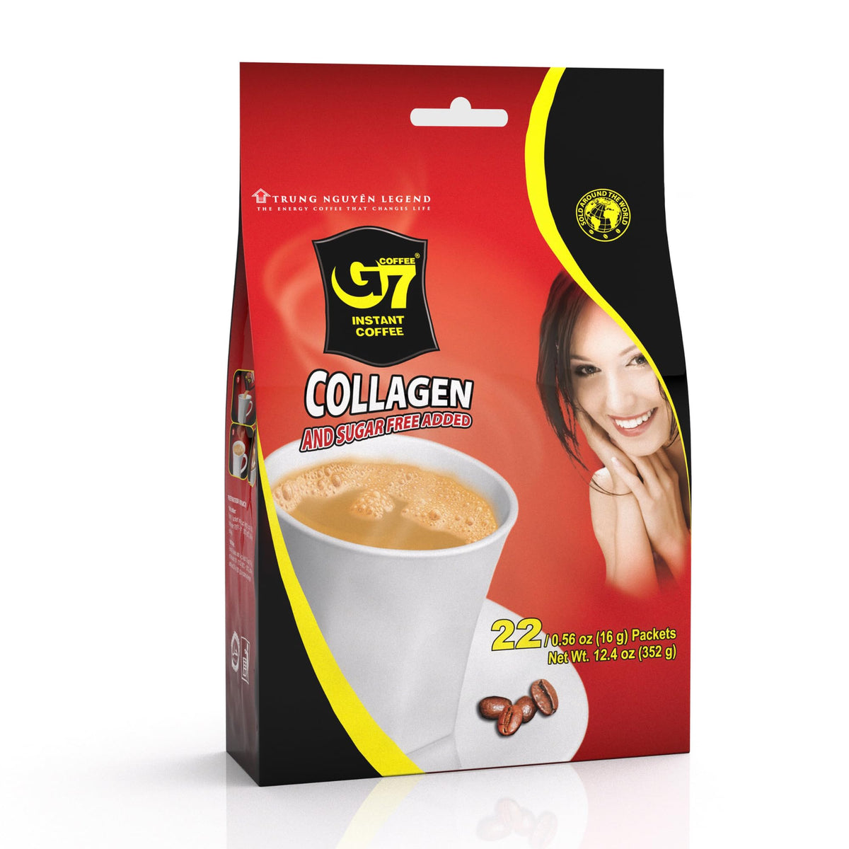 TRUNG NGUYÊN Legend front packaging showing brand and collagen benefit