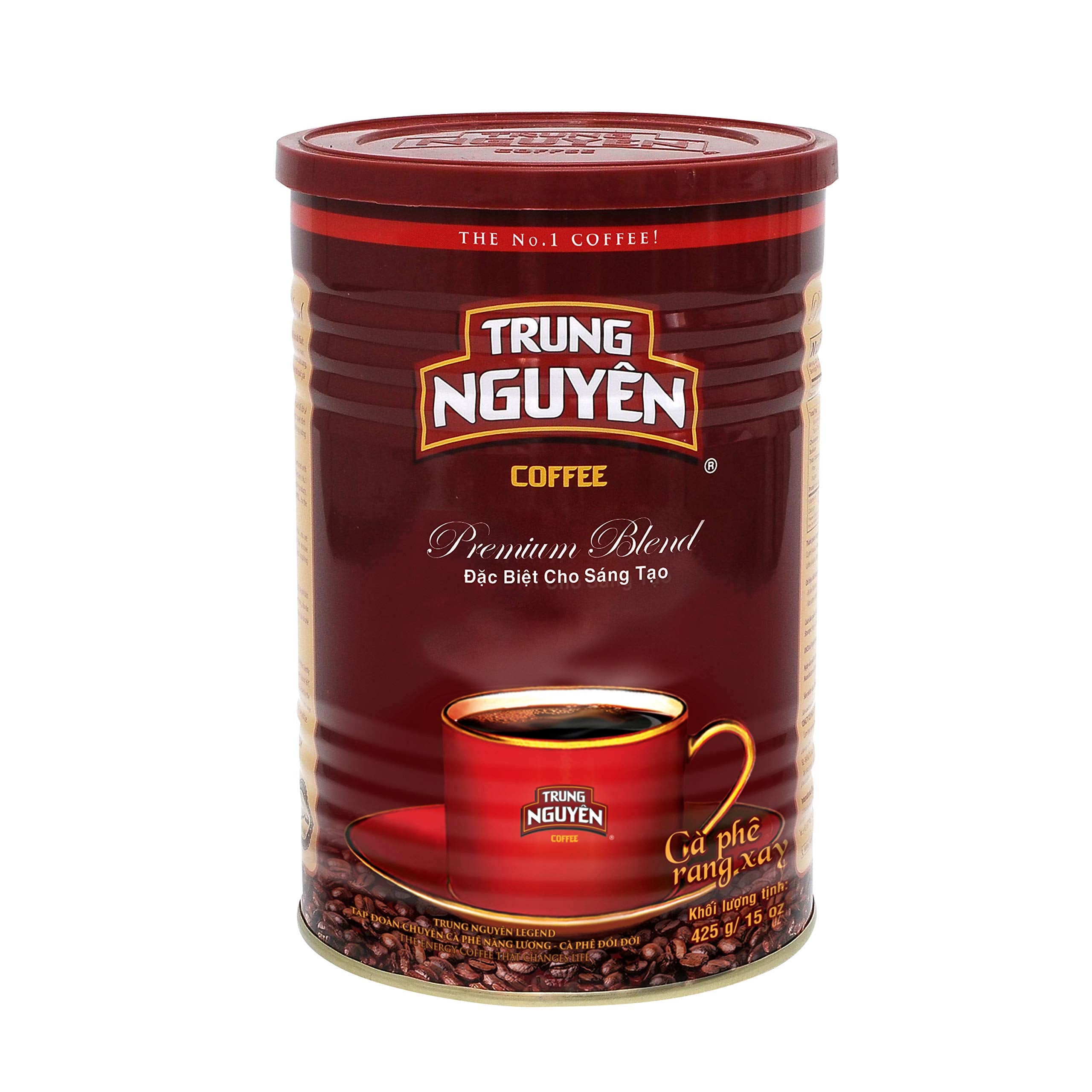 TRUNG NGUYÊN Legend front can showing label and resealable lid for freshness