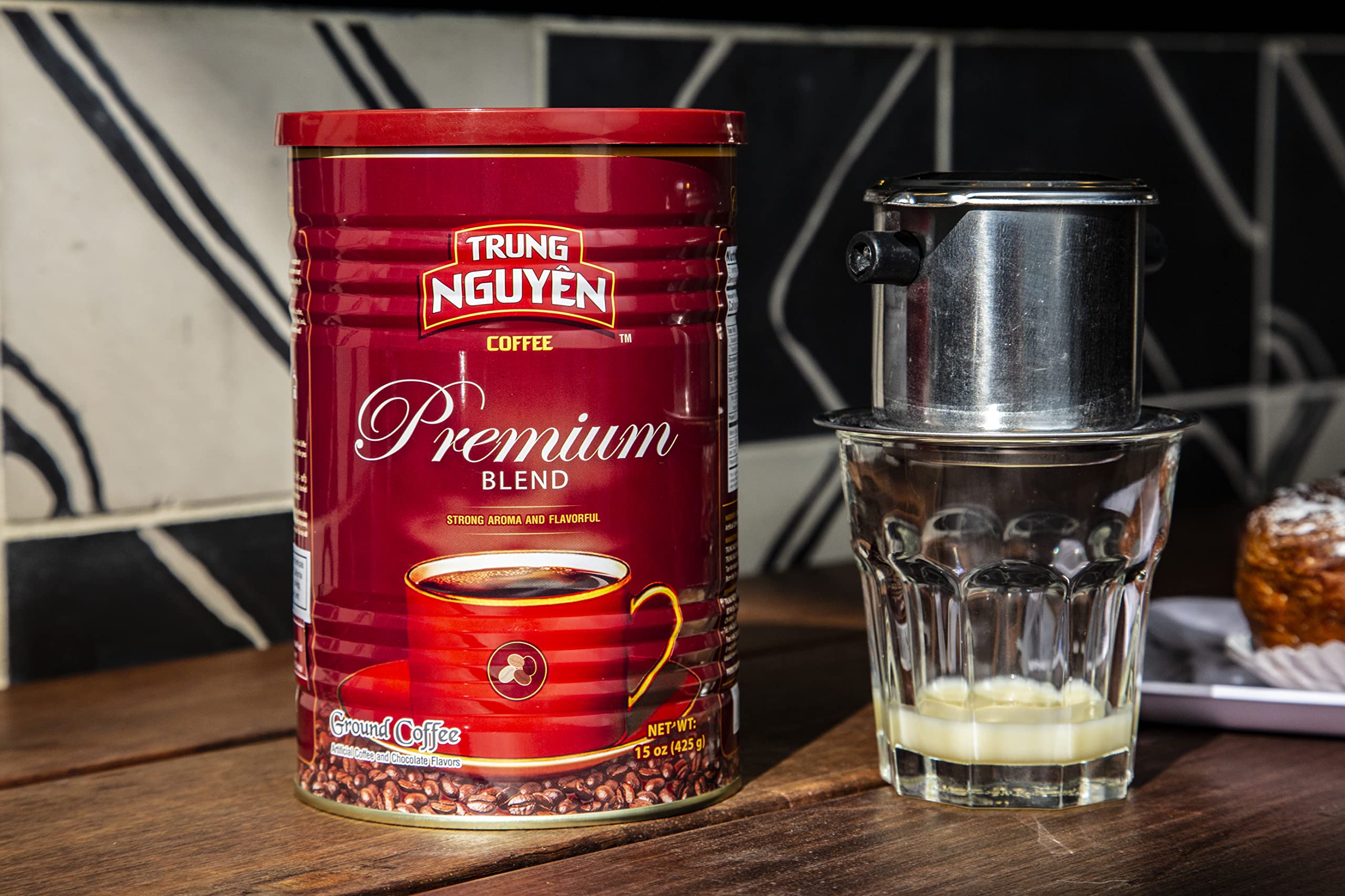 Trung Nguyen phin filter brew in progress illustrating traditional Vietnamese preparation