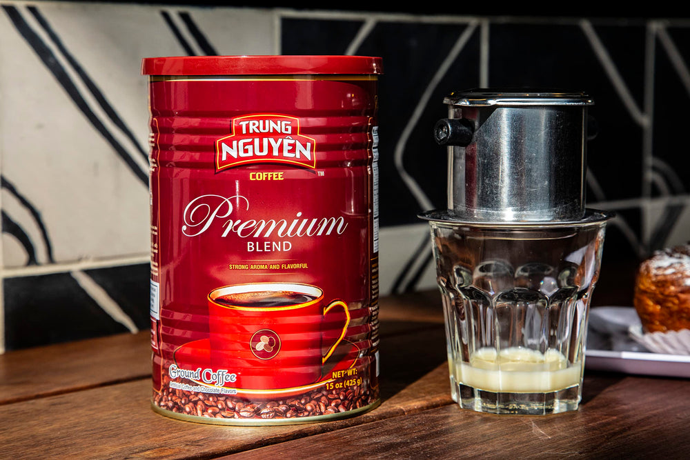 Trung Nguyen phin filter brew in progress illustrating traditional Vietnamese preparation