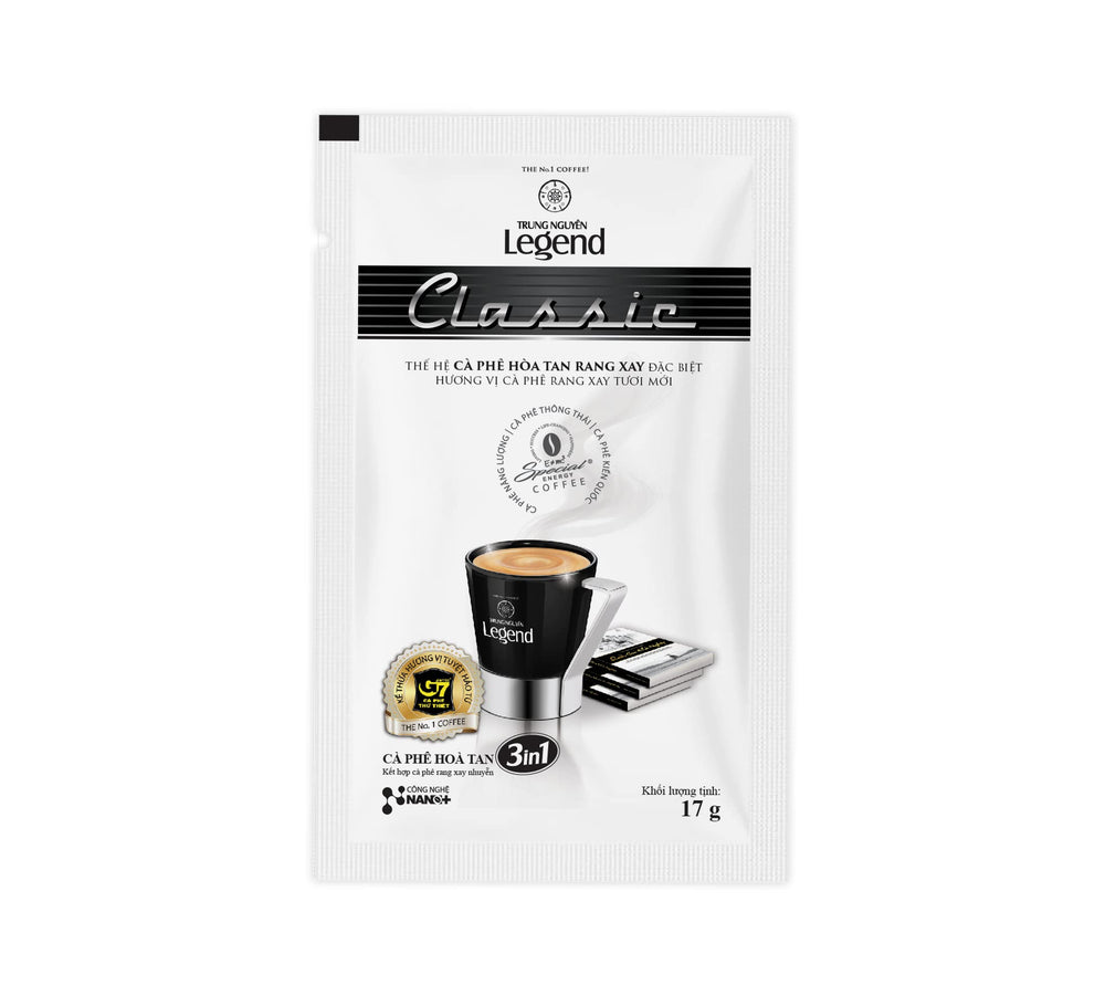 Trung Nguyen single-serve packet held in hand demonstrating easy portioning and portability