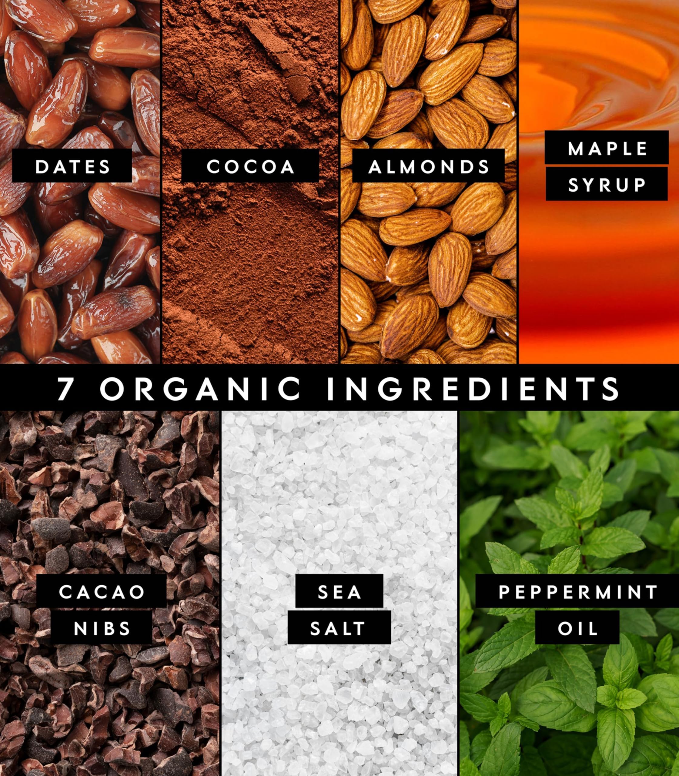 Close-up of almonds and dates in Truvani Chocolate Mint bar highlighting whole-food ingredients and natural sweetness