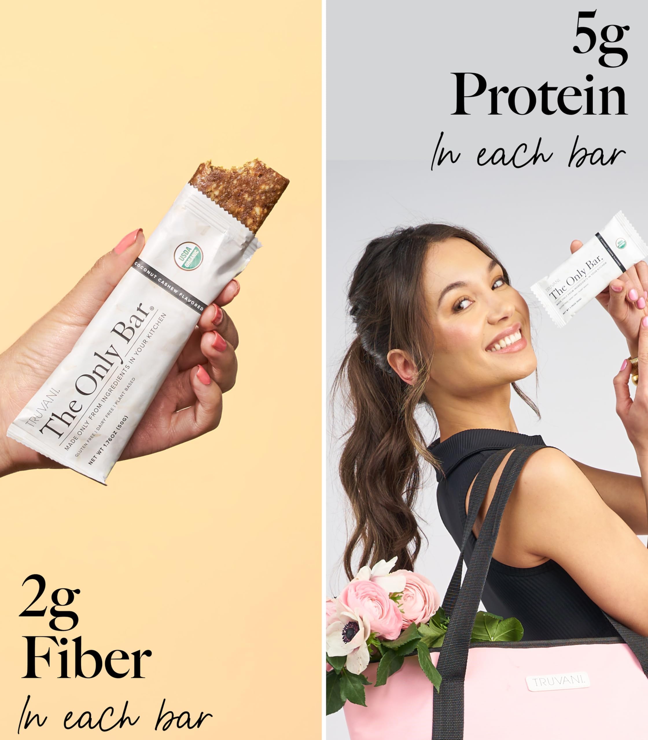Truvani bar in hand demonstrating portable size and snack convenience