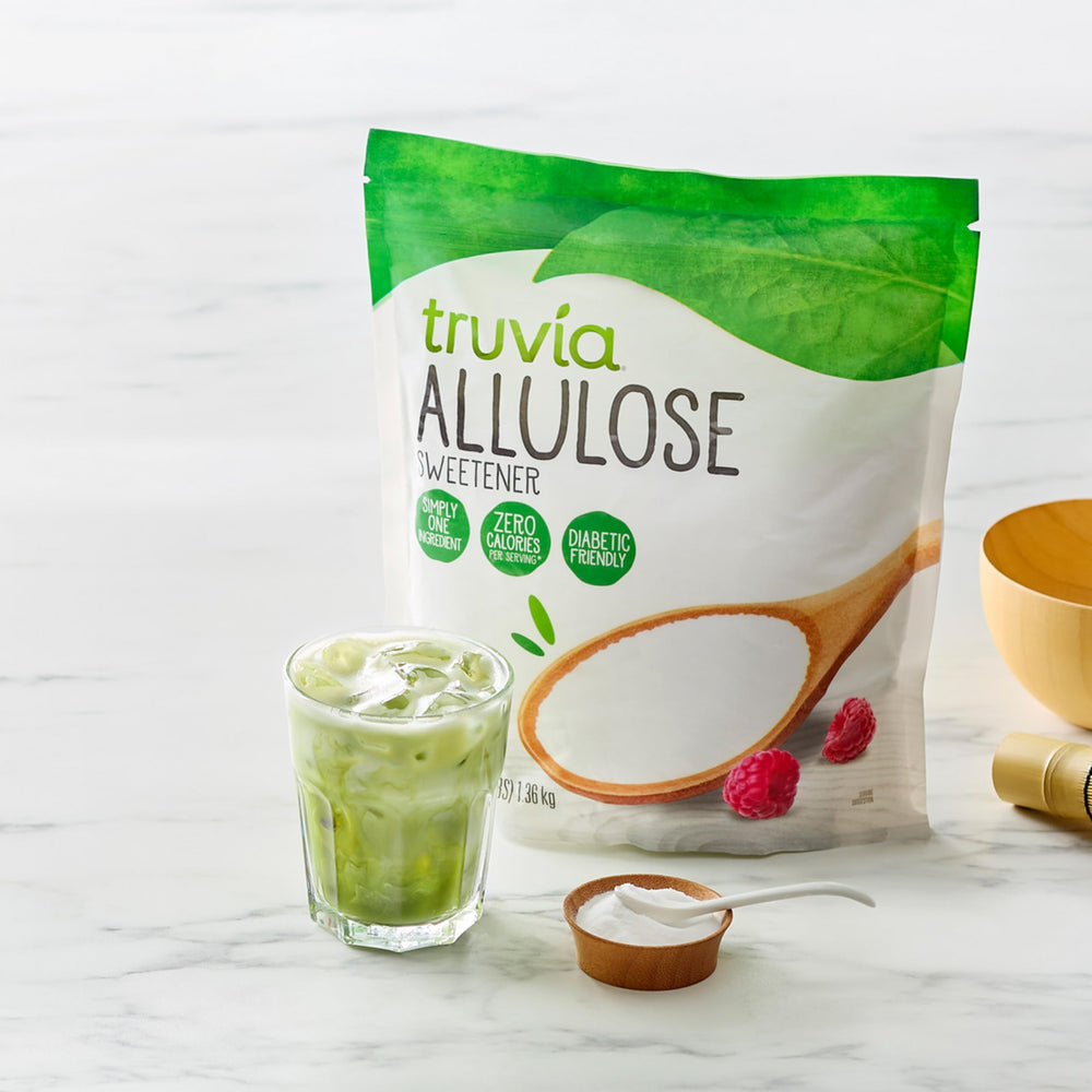 Truvia allulose granules close-up showing sugar-like texture and easy dissolving