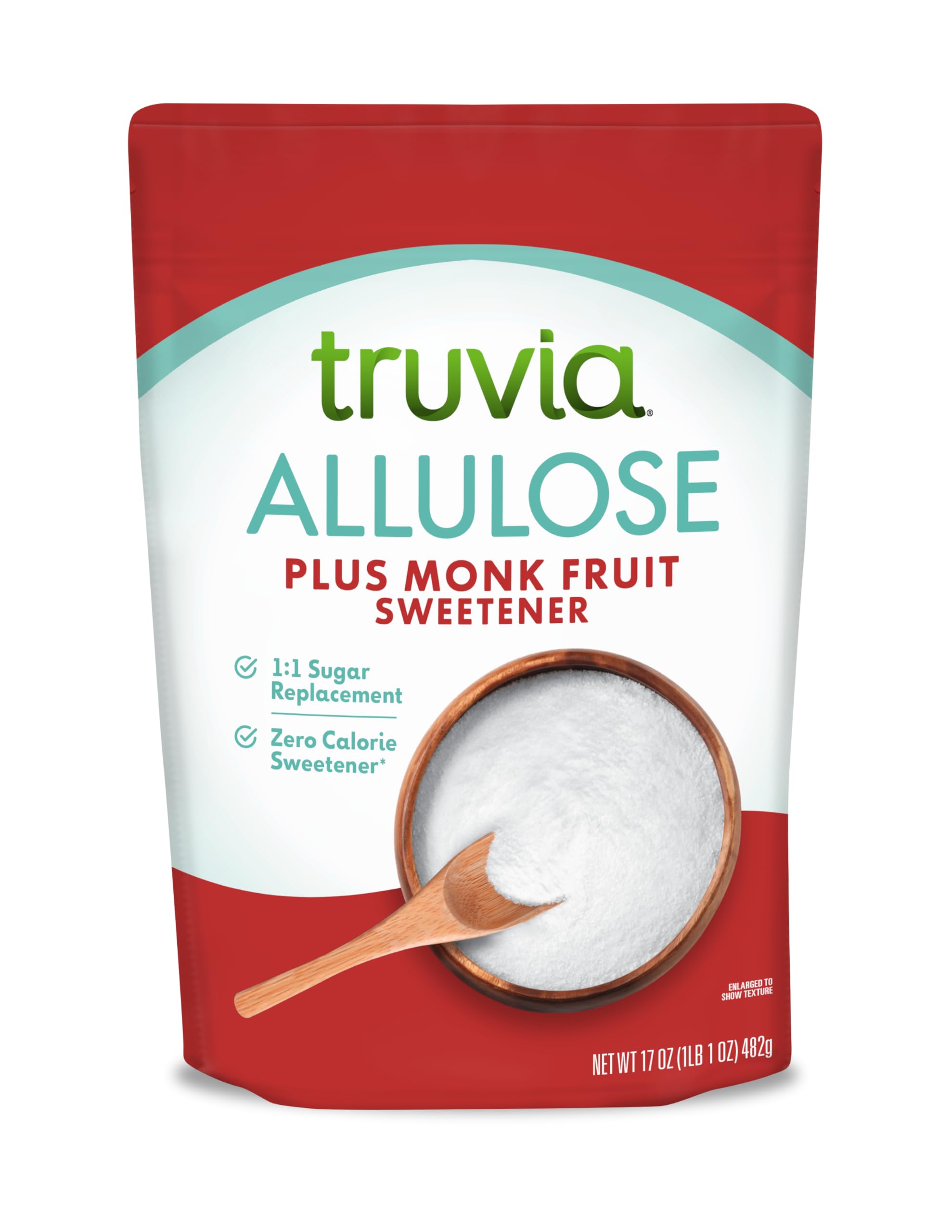 Truvia front packaging 17 oz pouch showing resealable convenience and consistent sweetness