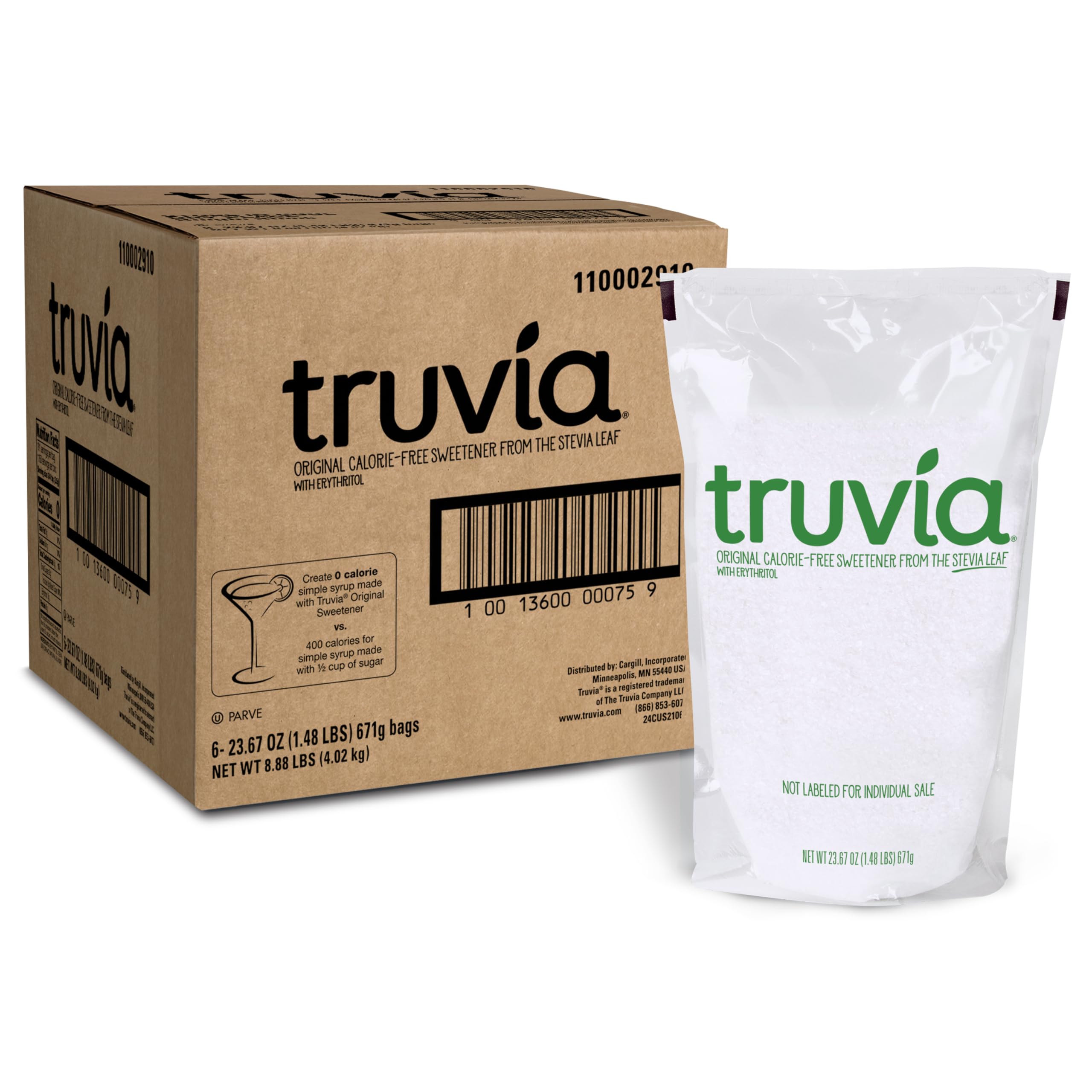 Truvia front packaging 24 oz bag showing brand and bulk size benefits
