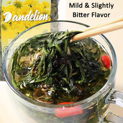T'SMOMENT loose leaf close-up reveals whole dandelion pieces and richer infusion potential