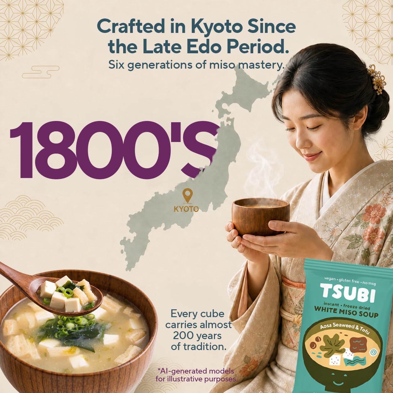 Cup of prepared Tsubi miso soup steaming, showing quick preparation convenience