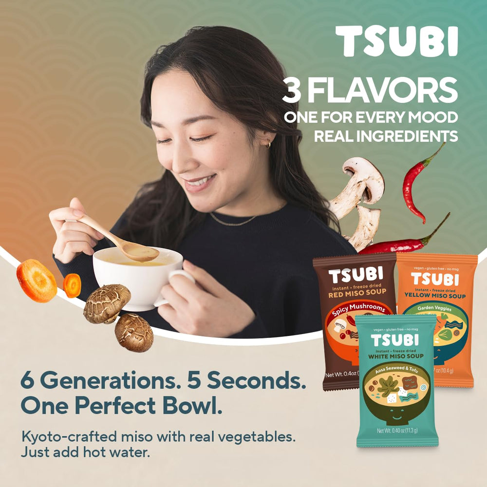 Tsubi Soup cube close-up texture and visible freeze-dried vegetables