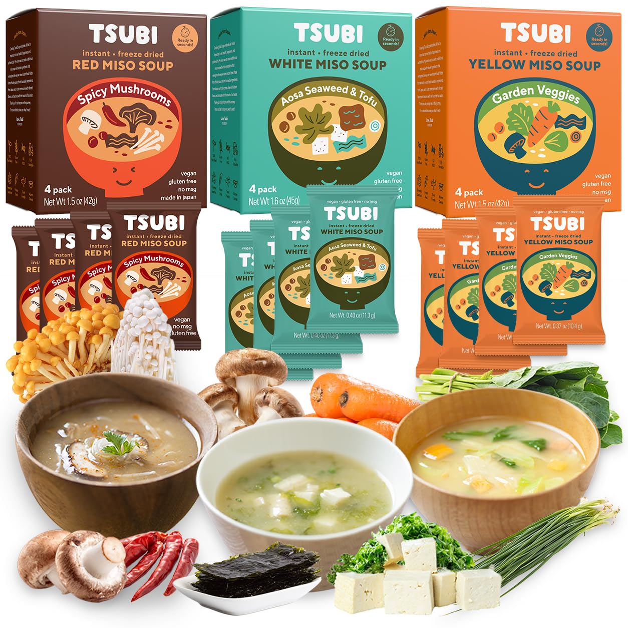 Tsubi Soup front box showing trio flavors and convenience