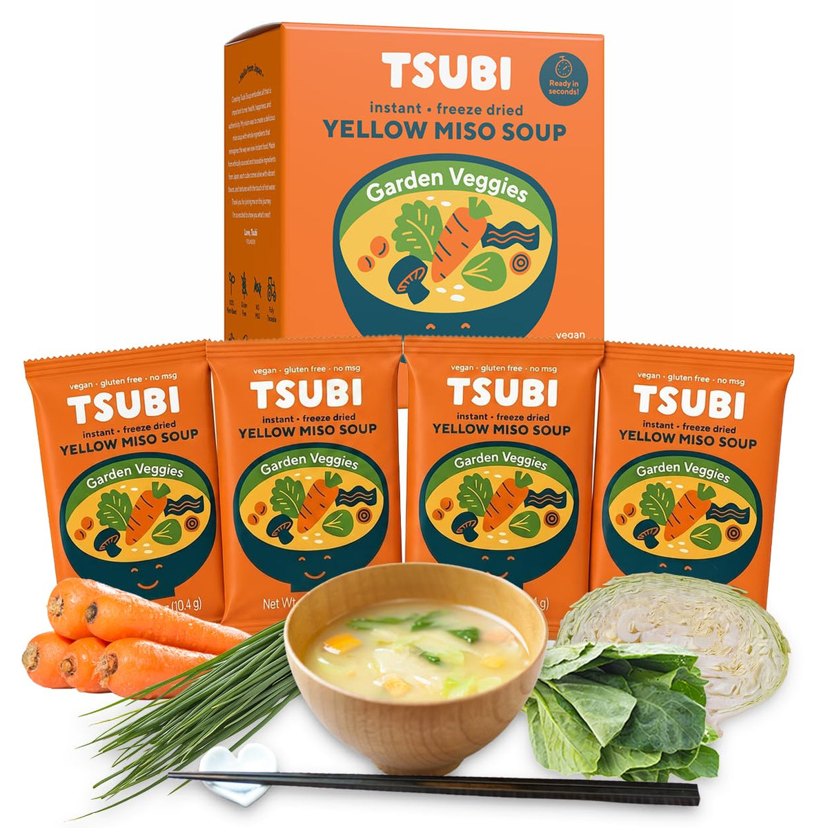 Tsubi Soup front packaging showing yellow miso cubes and benefits