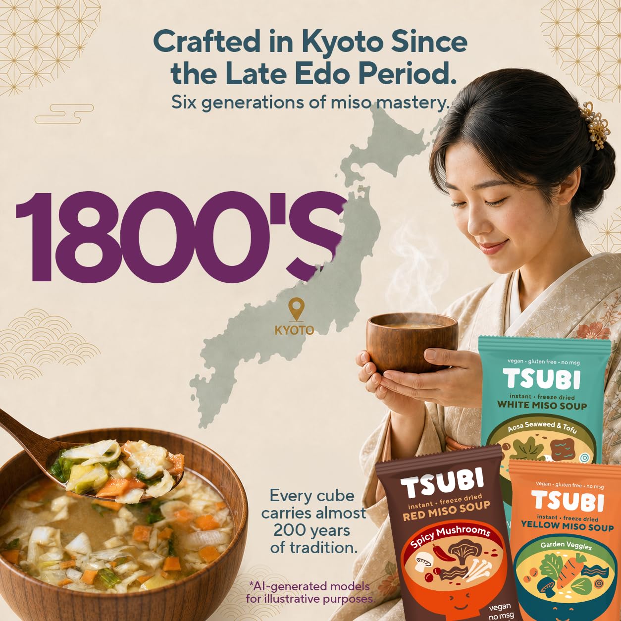 Tsubi Soup yellow miso cube showing garden veggies blend