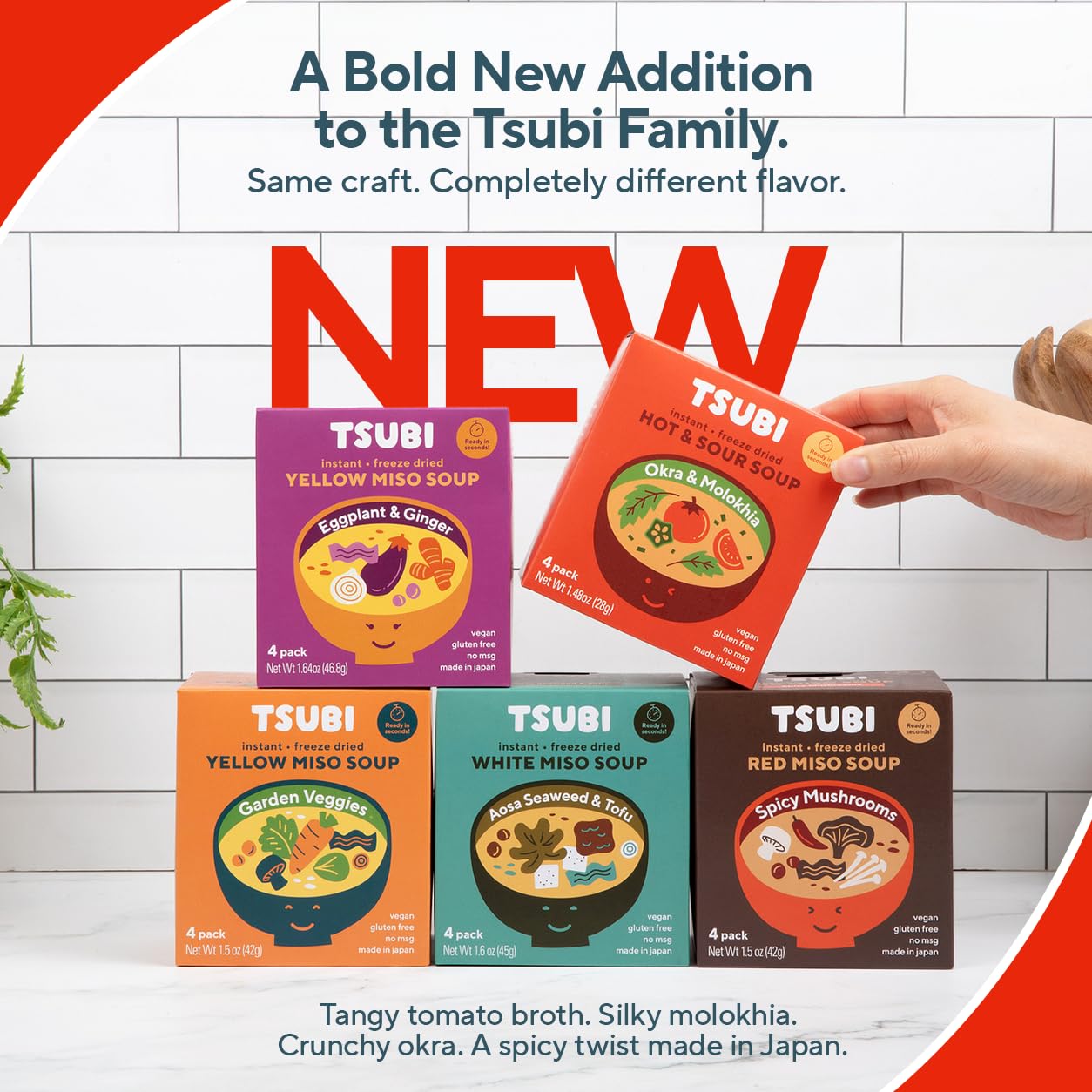 arranged ingredients: tomato, okra, molokhia, carrots showcasing Tsubi's clean plant-based ingredients