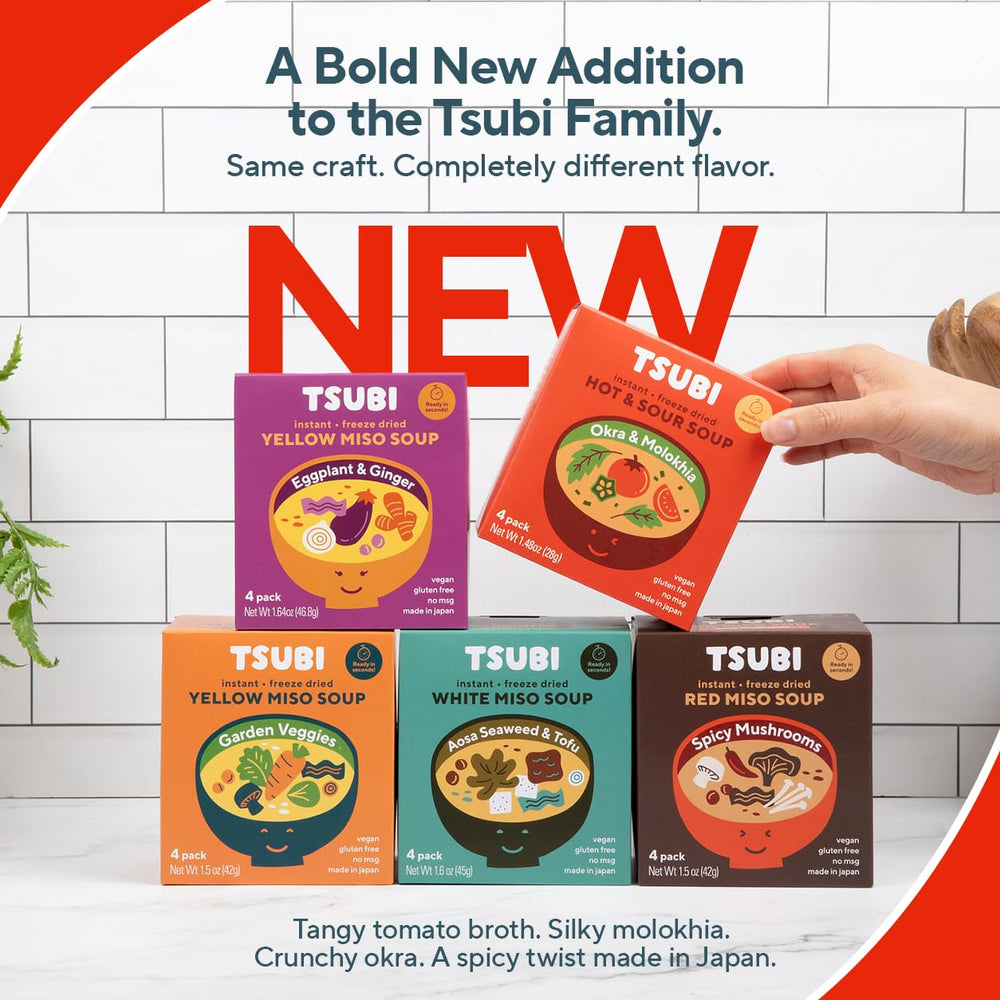 arranged ingredients: tomato, okra, molokhia, carrots showcasing Tsubi's clean plant-based ingredients