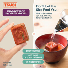 Tsubi cube dissolving as hot water is poured showing fast preparation and no cleanup