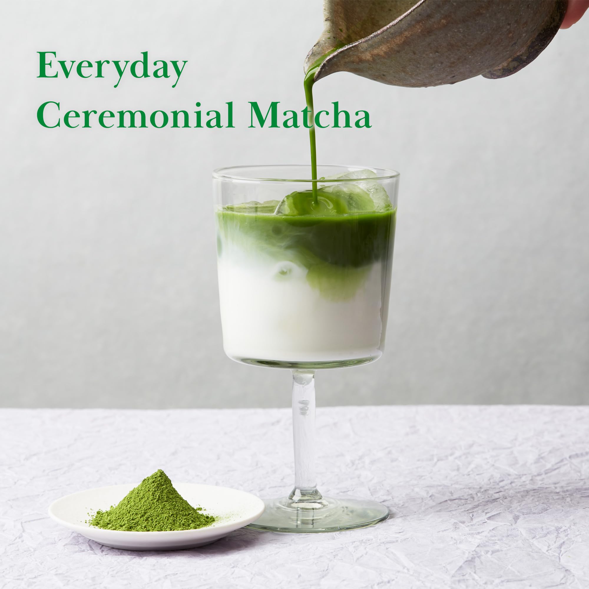 TSUJIRI matcha latte in cup with foam art, illustrates creamy versatility
