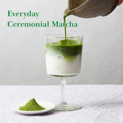 TSUJIRI matcha latte in cup with foam art, illustrates creamy versatility