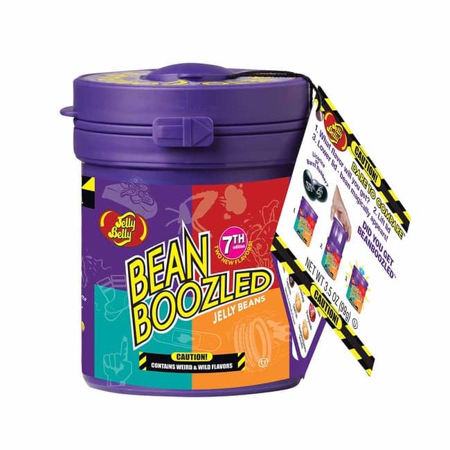 TULLIPAK BeanBoozled dispenser close-up demonstrating lift-and-drop action — easy setup