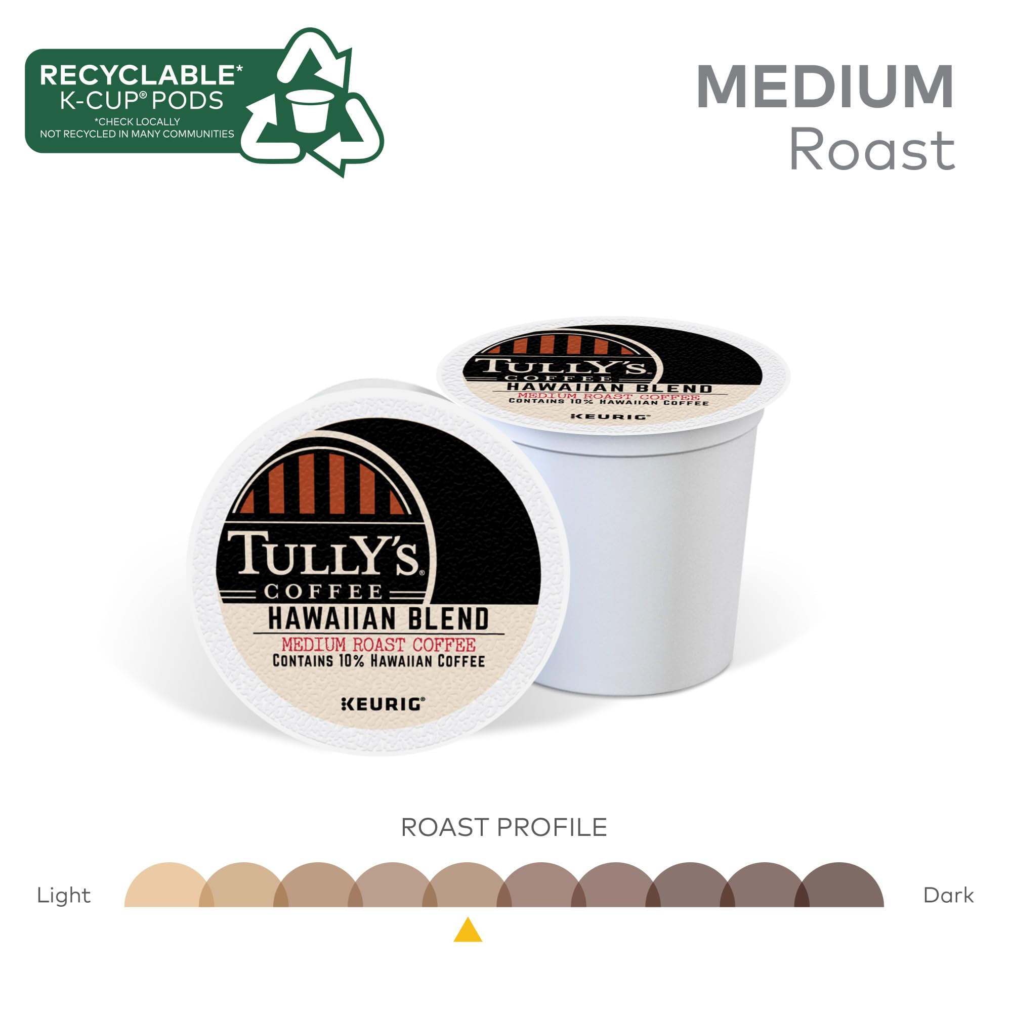TULLY'S brewed cup on kitchen counter illustrating smooth medium-roast flavor