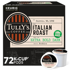 Tully's Italian Roast front box showing product branding and quantity benefits