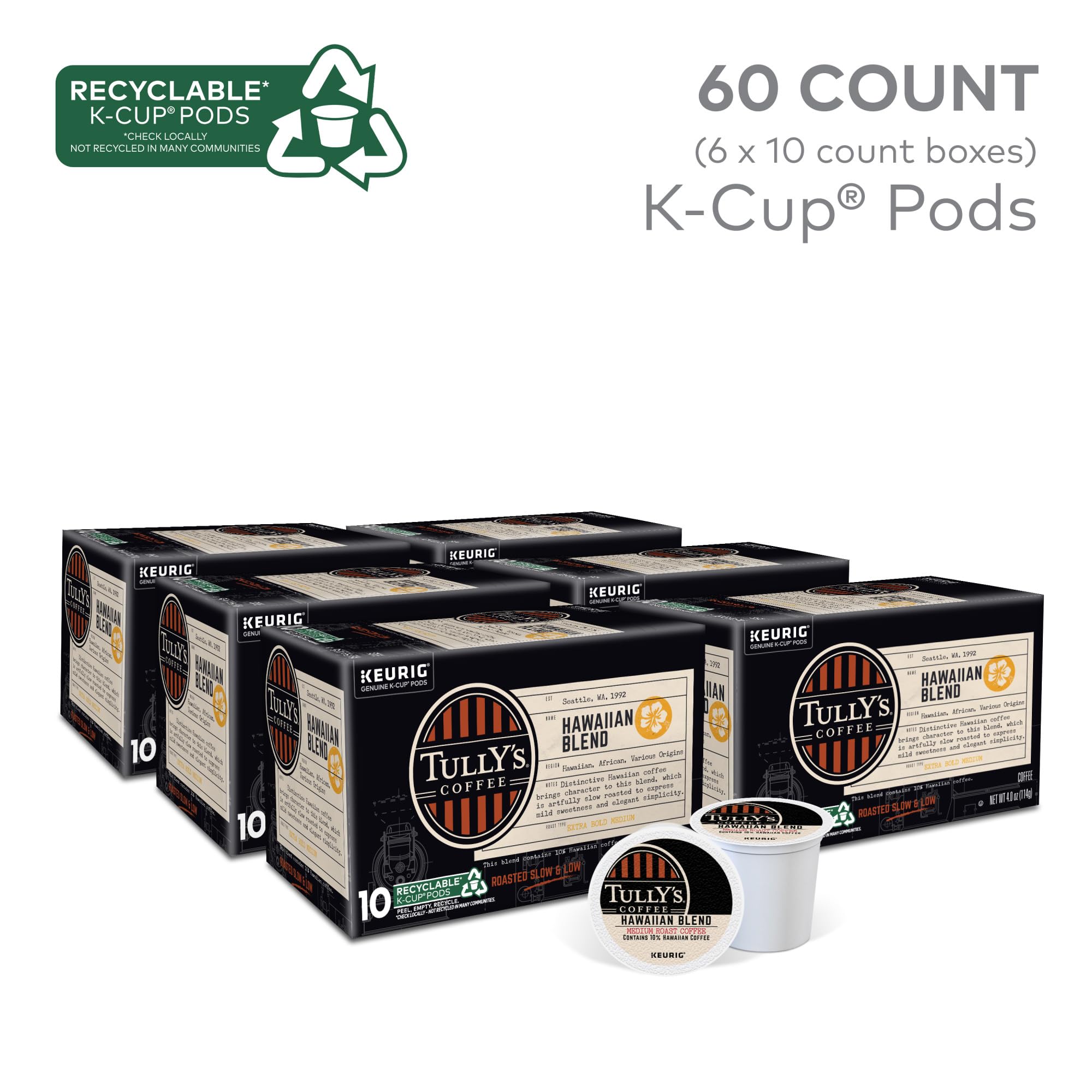 Close-up of a Tully's K-Cup pod highlighting easy single-serve brewing