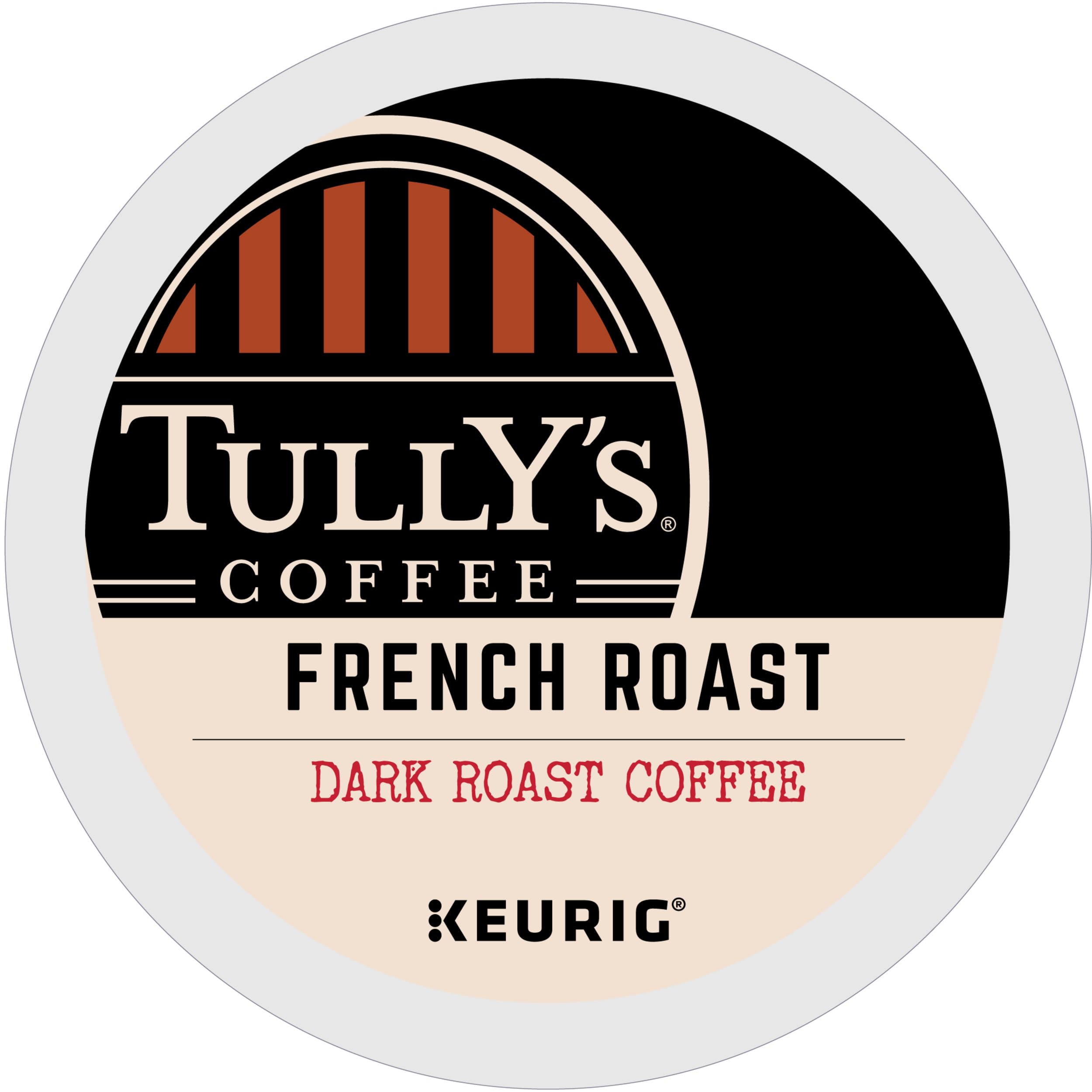 Tully's close-up of a single K-Cup pod revealing pod detail and convenient single-serve use