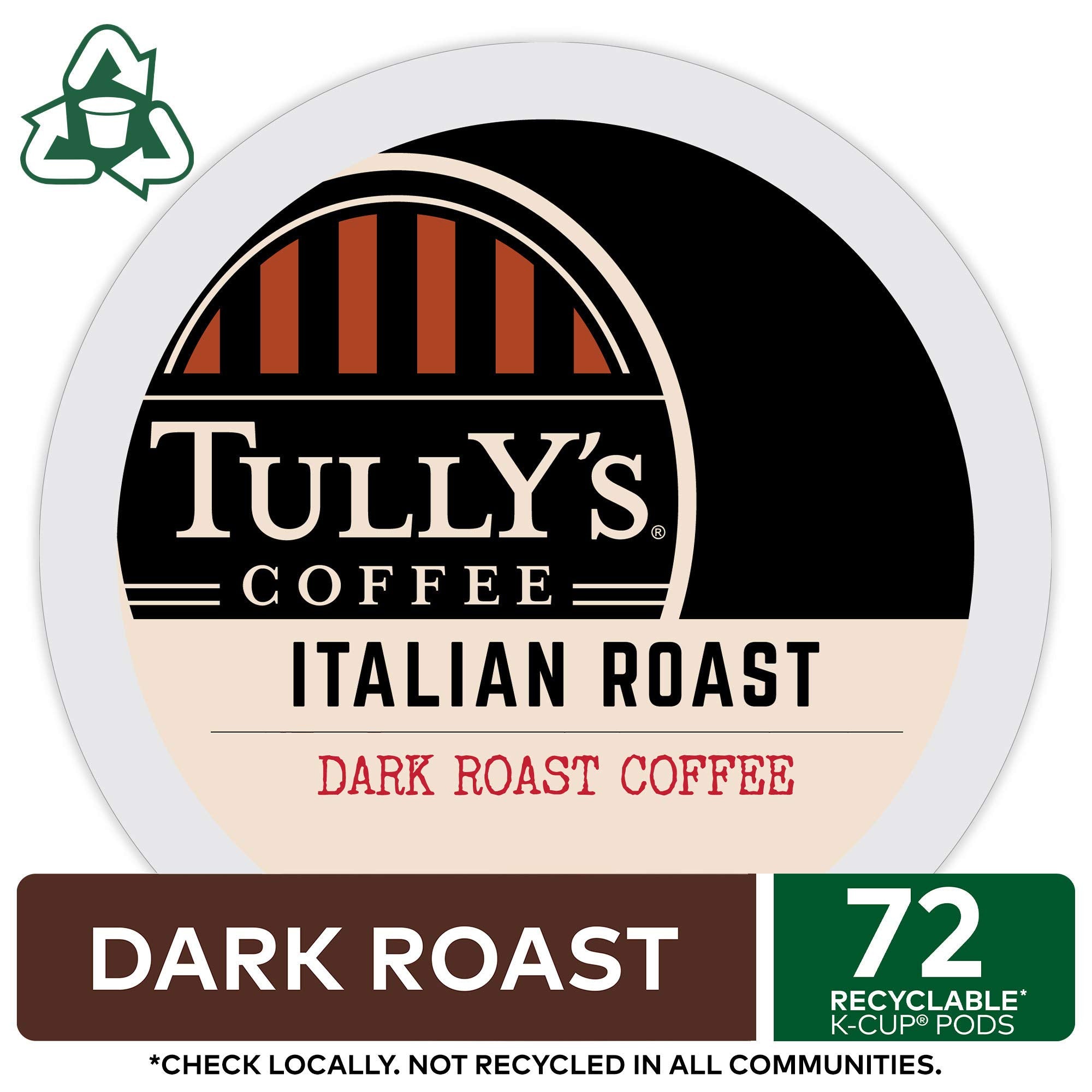 Tully's single K-Cup pod closeup highlighting convenient single-serve benefit