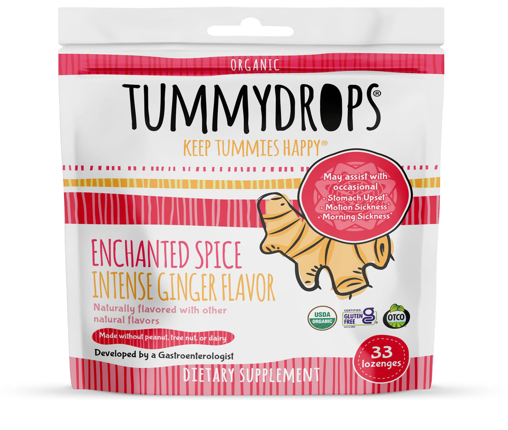 tummydrops front pouch showing product name and bold spice benefit