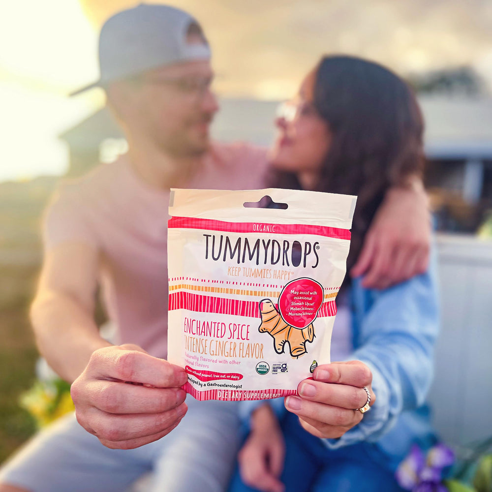tummydrops beside tea in lifestyle scene suggesting soothing routine support