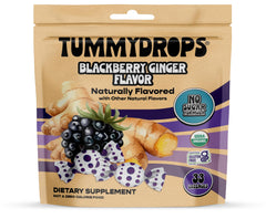 tummydrops front packaging showing blackberry ginger flavor and benefits