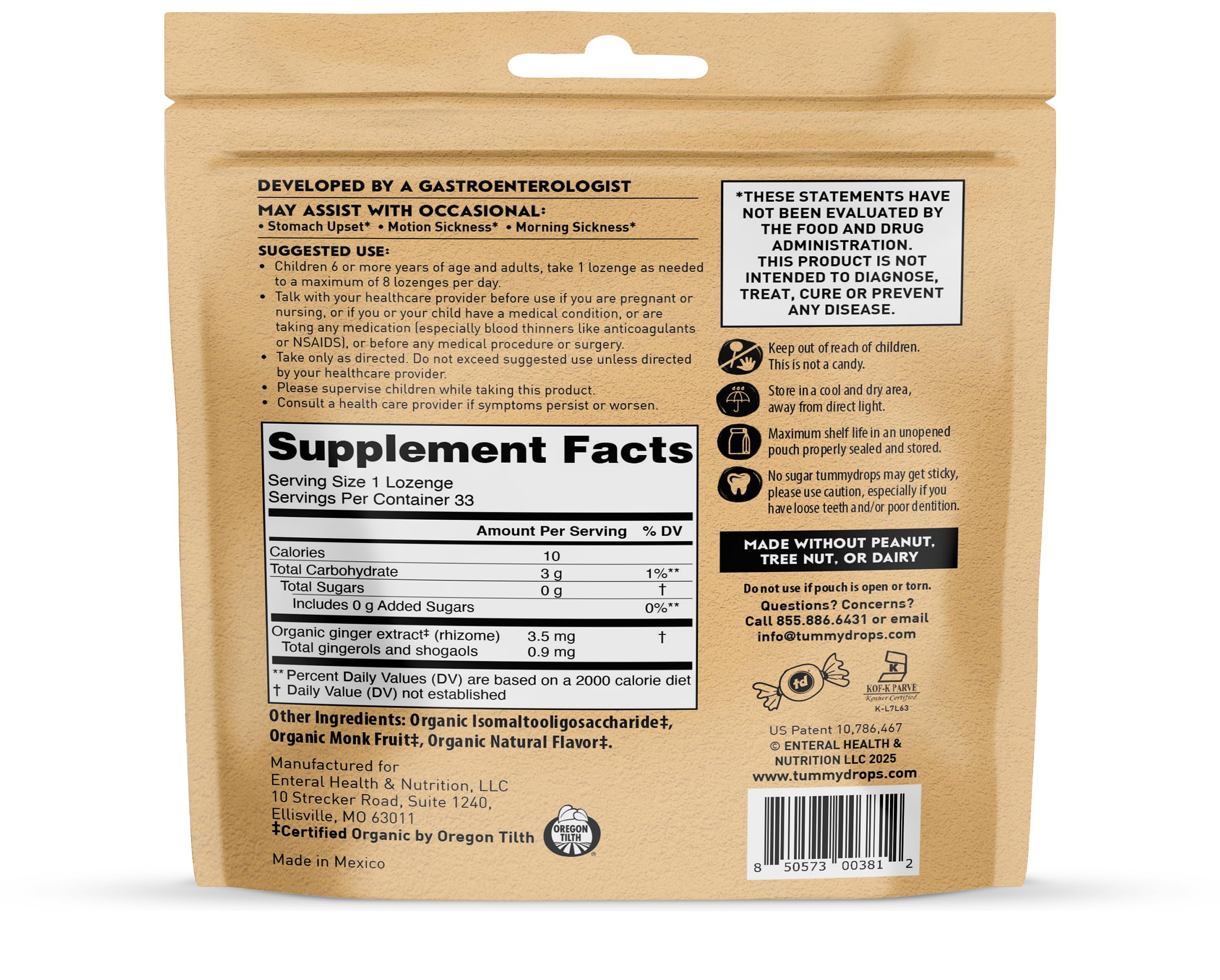 tummydrops open pouch with drops spread illustrating resealable storage convenience