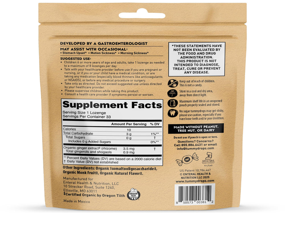 tummydrops open pouch with drops spread illustrating resealable storage convenience