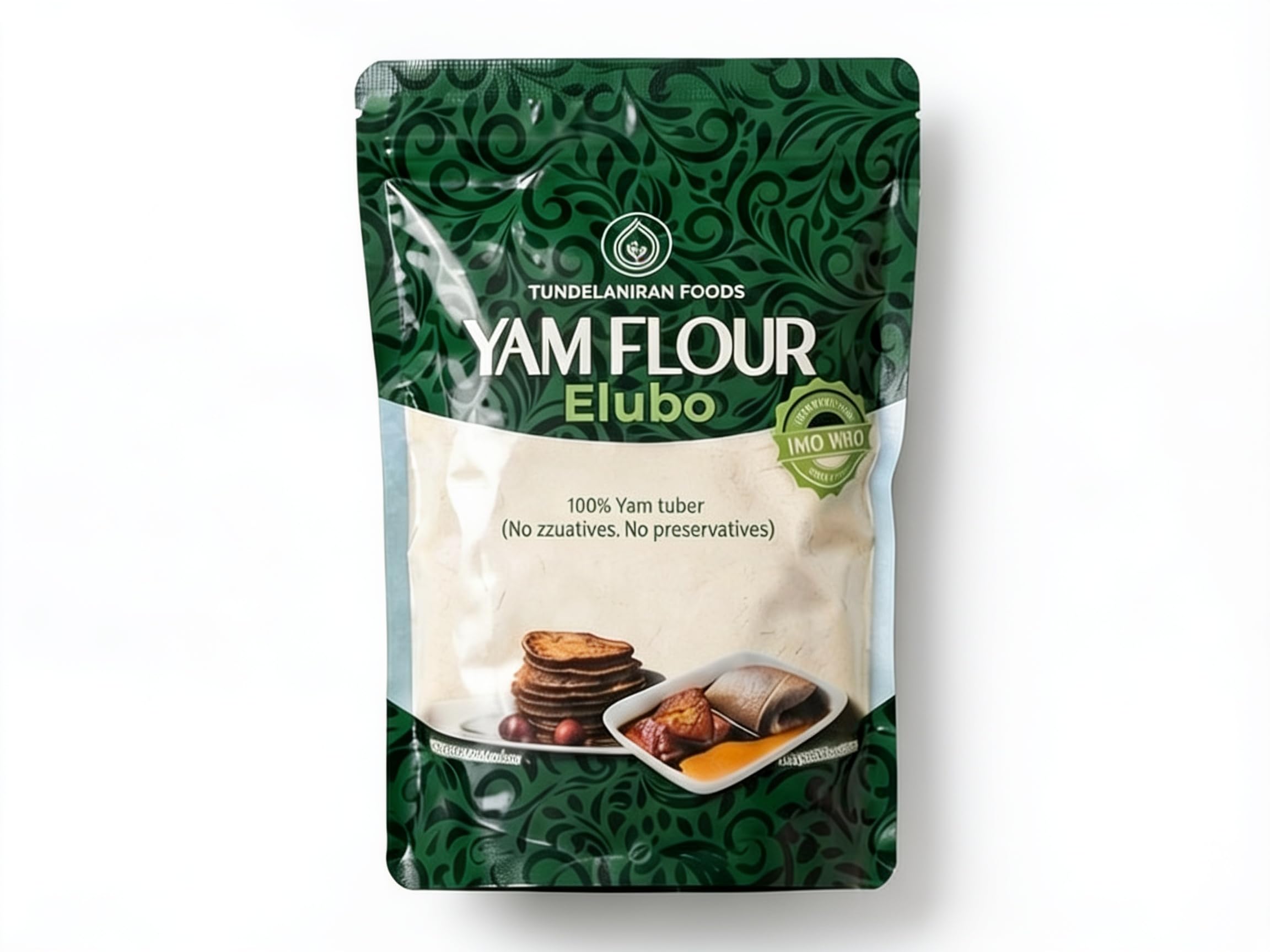 TundeLaniran Foods front packaging showing 1.1lbs elubo and product name