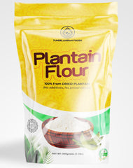 TundeLaniran Foods front packaging of green plantain flour showing clear labeling and shelf-ready pack
