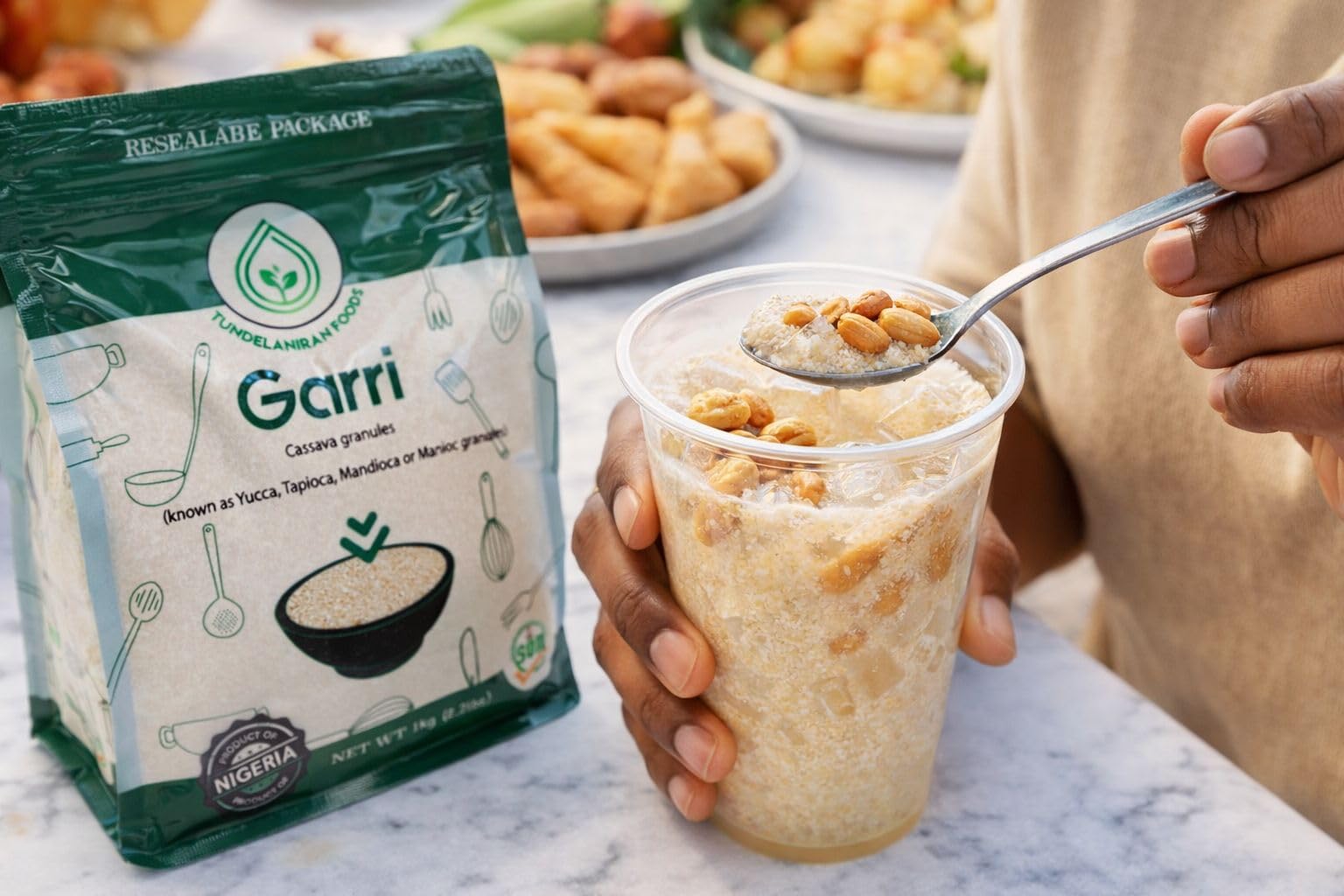 TundeLaniran Foods garri being kneaded into eba, ready-to-serve staple dish